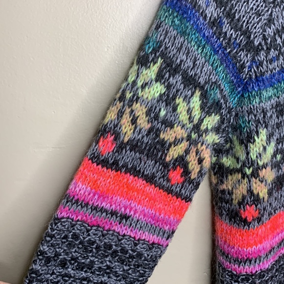 AEO Jegging Sweater Black Red Marled Fair Isle Nordic Ski Raglan Sleeves Small - Picture 5 of 14
